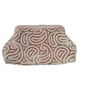 Vintage Blush Pink Beaded Lace Kiss Lock Evening Clutch Plastic Interior Wedding